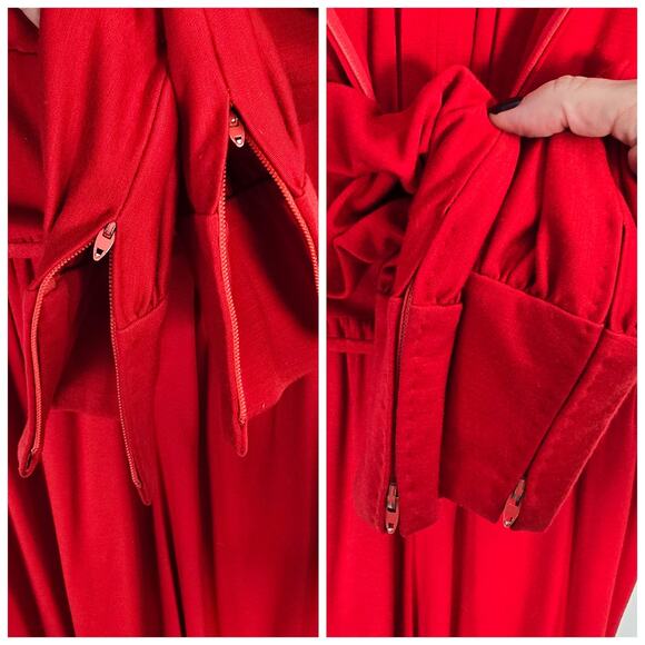 Pauline Trigere Red Wool Jersey Midi Dress Mock Neck Belted Vintage Size 6 - Picture 6 of 11